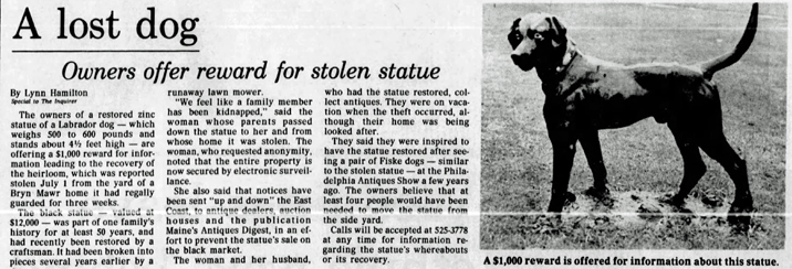 Stolen Dog Newspaper Article